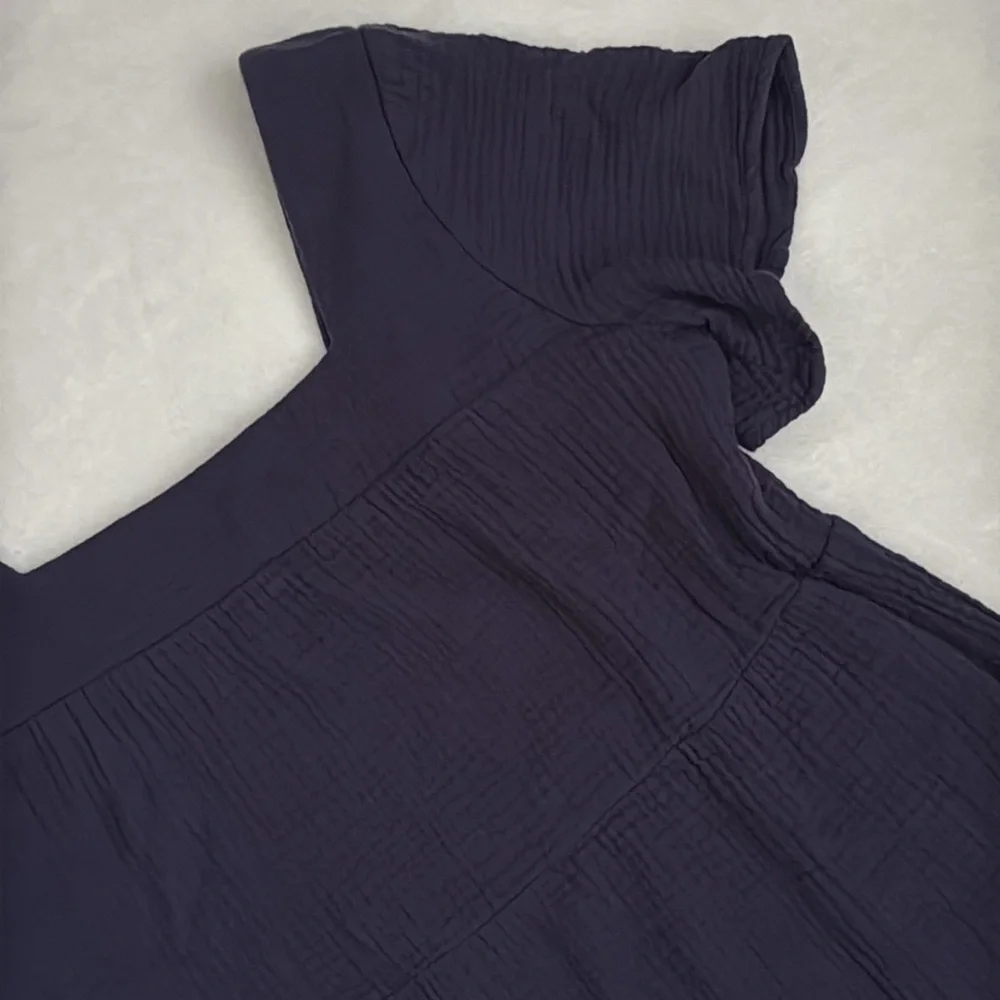 Rails | Valentina Squareneck Tiered Ruffled Gauzy Cotton Mini Dress Navy Blue XS - Picture 6 of 16